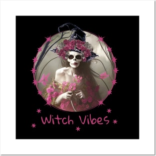 Good Witch and flowers in dark forest for cute Halloween,scary, spooky gothic floral lady Posters and Art